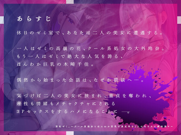 淫乱ゼミ。〜クール系処女とほんわか巨乳の真反対な2人はあなたに興味津々〜【KU100】 画像1