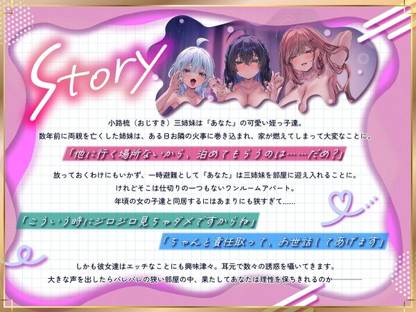 【囁きハーレム濃厚4P!贅沢姉妹丼】こっそりしちゃお!〜姪っ子三姉妹とワンルーム同棲性活〜【KU100】 画像2